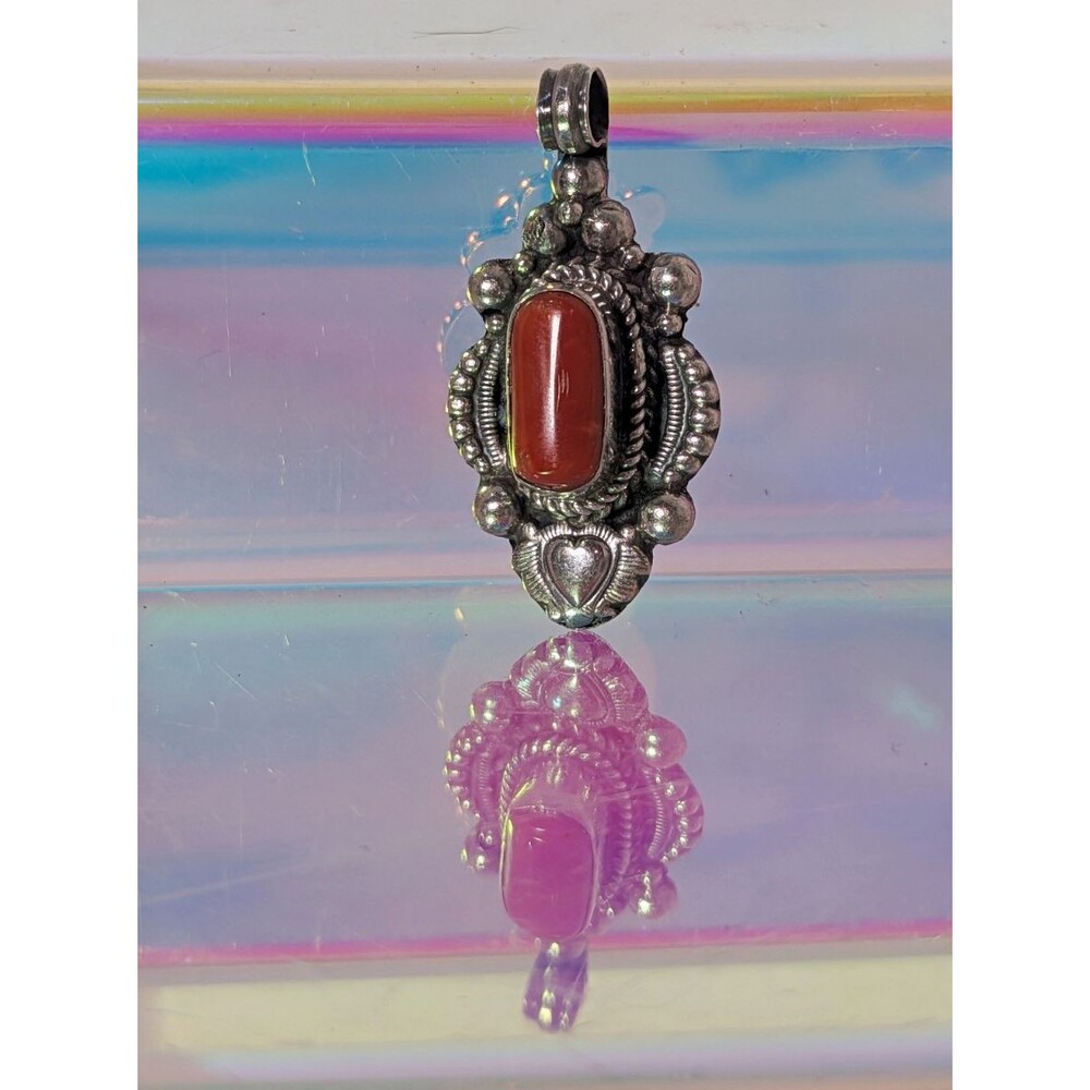 1990s 925 Sterling Silver Red Jasper Pendant 18g Boho Statement Vintage